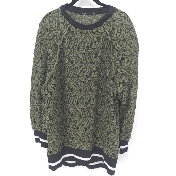 ZARA WOMAN Sweaters - Zara Sweater Womens Medium Olive Green Sheer Lace Bomber Style Tunic Top Sporty
